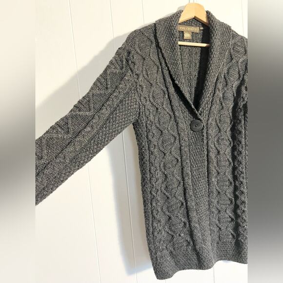 Inis Crafts cable knit sweater merino wool charcoal grey Irish wool grannycore - Picture 2 of 5